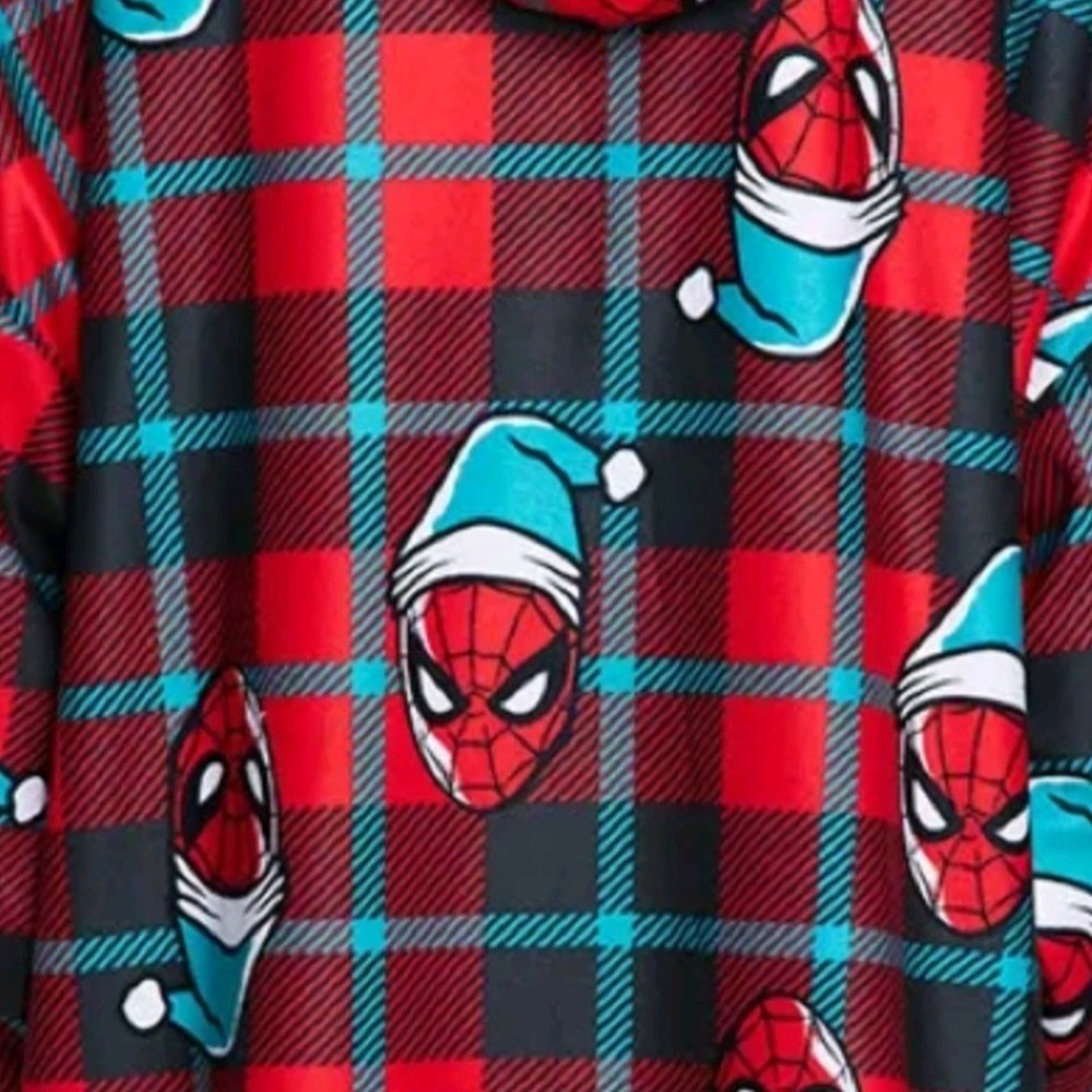 NWT Marvel Spider-Man Kids Oversized Hooded Pullover Robe Red Plaid Size S/M - Picture 3 of 8